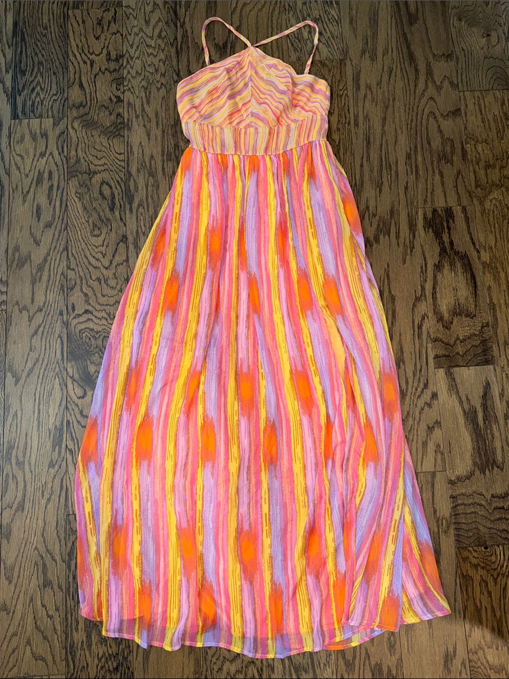 Pink, Orange & Yellow Striped Maxi Dress